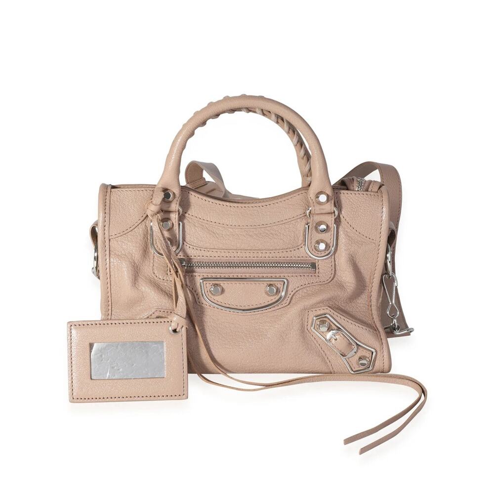 Balenciaga Rose De Sables Chèvre Leather Metallic Edge City 2Way Bag